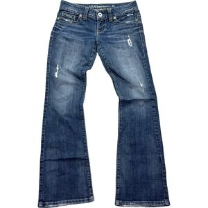 Guess Jeans Women's 28 Blue Bootcut Low Rise Whiskered Distressed Cotton Stretch